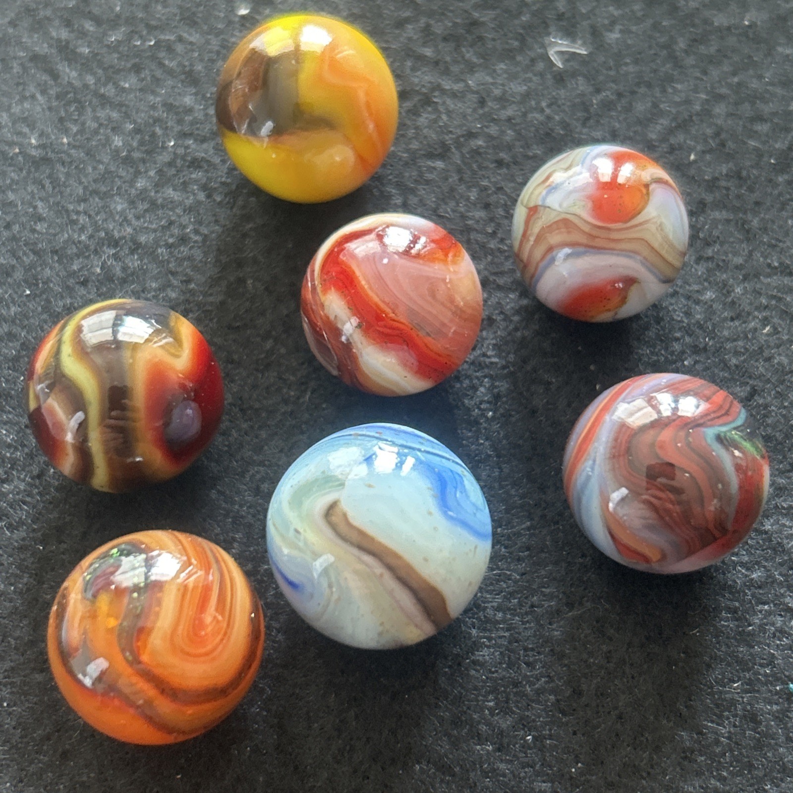 .80″-.68″ JABO/D.A.S. MARBLES LOT OF 7 SWIRLS MARLEY + More NM/NM+