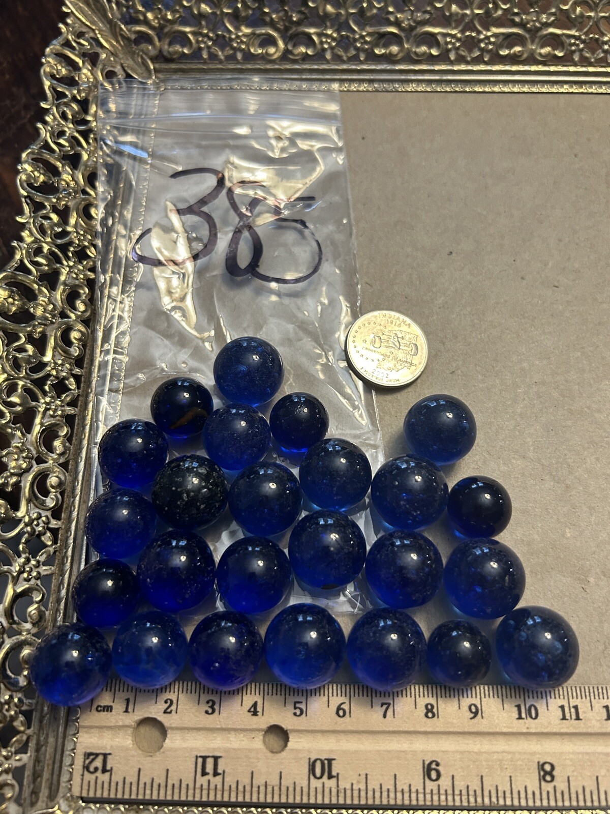 Vintage Marbles Lot Of 25 Dark Blue Glass Lot 385