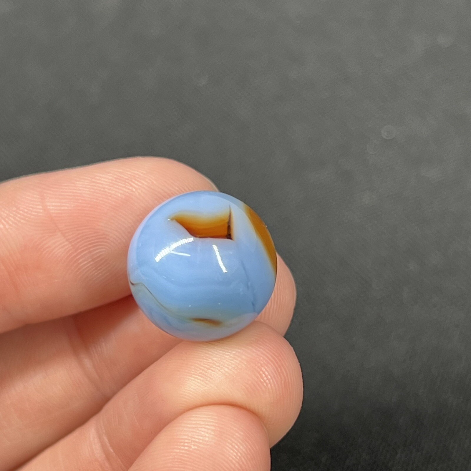 Vintage Agate Christensen Peltier Art Glass Swirl Marble .6” Blue Brown