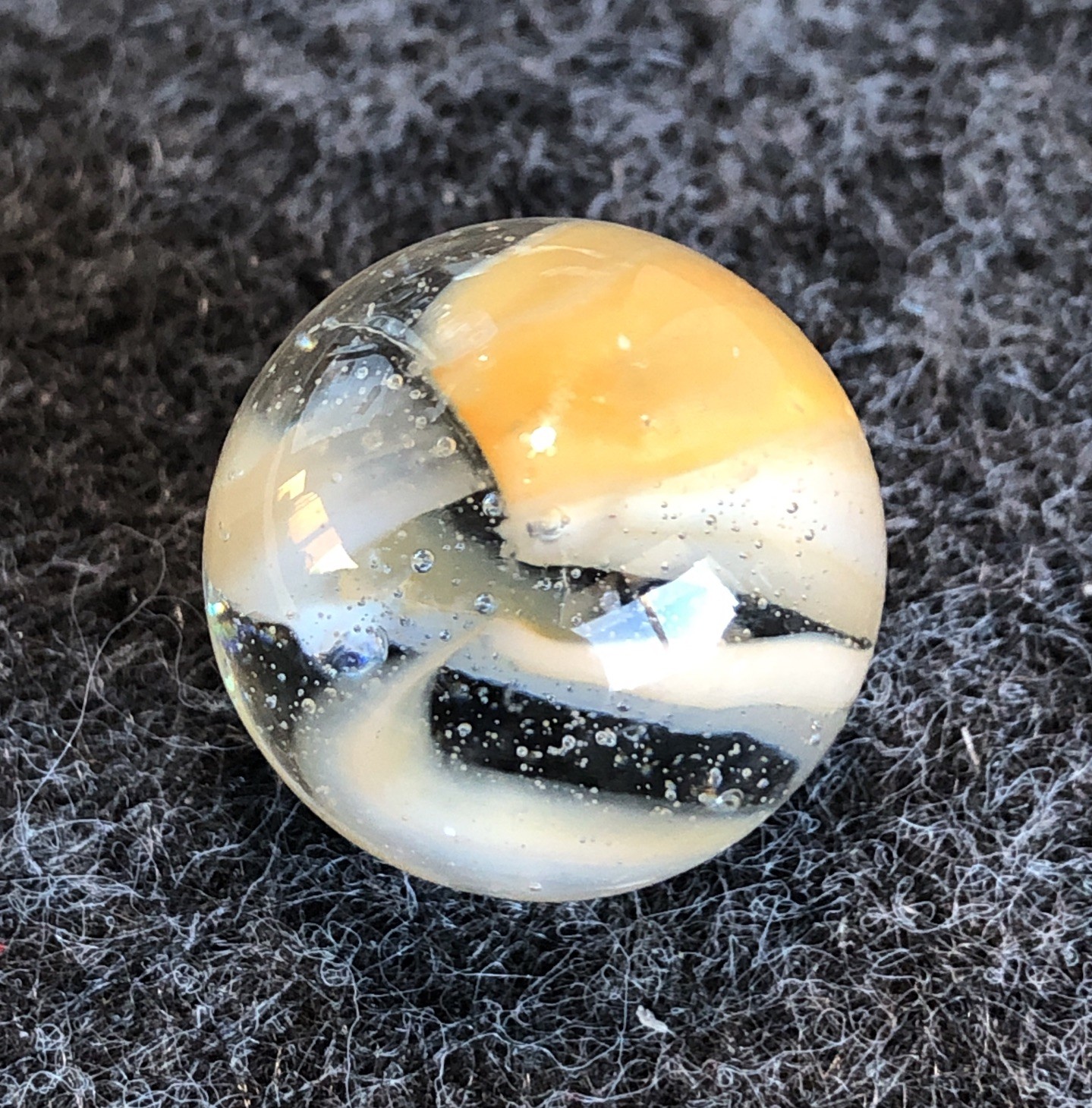 7/8″ VITRO AGATE 2 COLOR HYBRID 7 FINGER CAGED CATS EYE SHOOTER MARBLE NM+ .86”