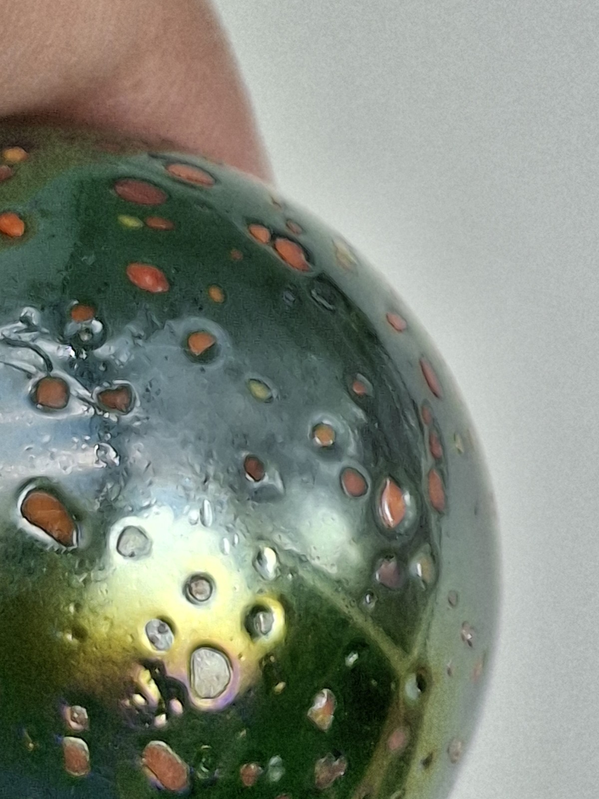 2 Marble Boulders 35mm Glitterbomb Green Iridescent Confetti Glass Ball Metallic