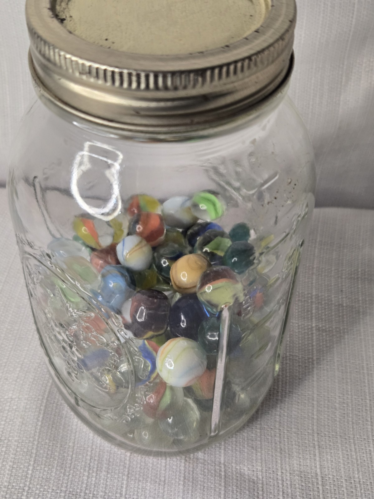 Vintage Marbles Ball Mason Jar LOT MIXED 100+ Marbles GLASS JAR with Lid