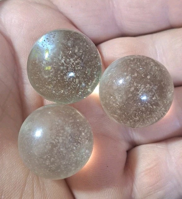 Vintage Lot Of 3 Large Shooter Marbles Clear Glass With Bubbles 7/8” To 15/16″