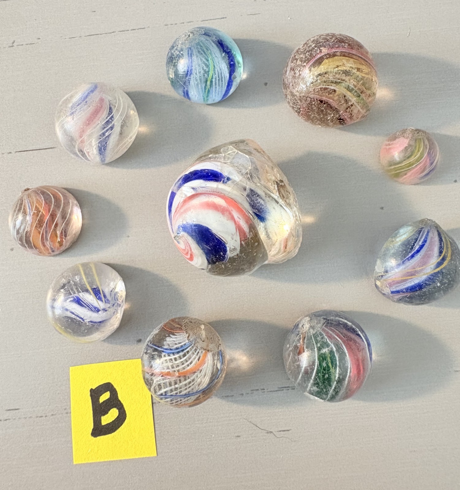 Lot B 10 Pc. German Handmade Antique Marble Halves & Pieces Not Whole Marbles
