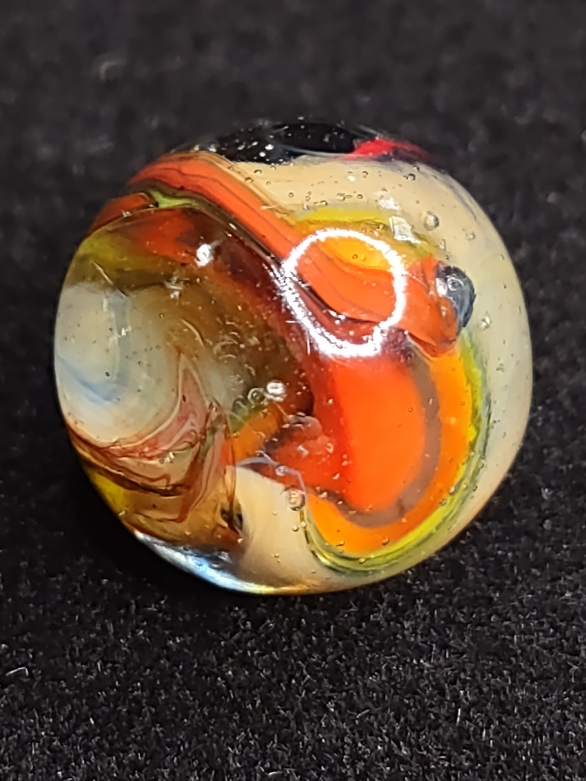.71″ Red Yellow & Cream – Das Or Jabo Swirl NM+ Twisted Ltd. Edt. Glass Marble