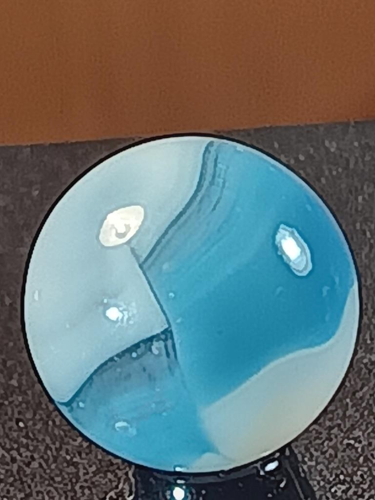 5/8″ Vitro Agate Sky Aqua Ice White on Clear Ribbon Patch NM Serious Marble B192