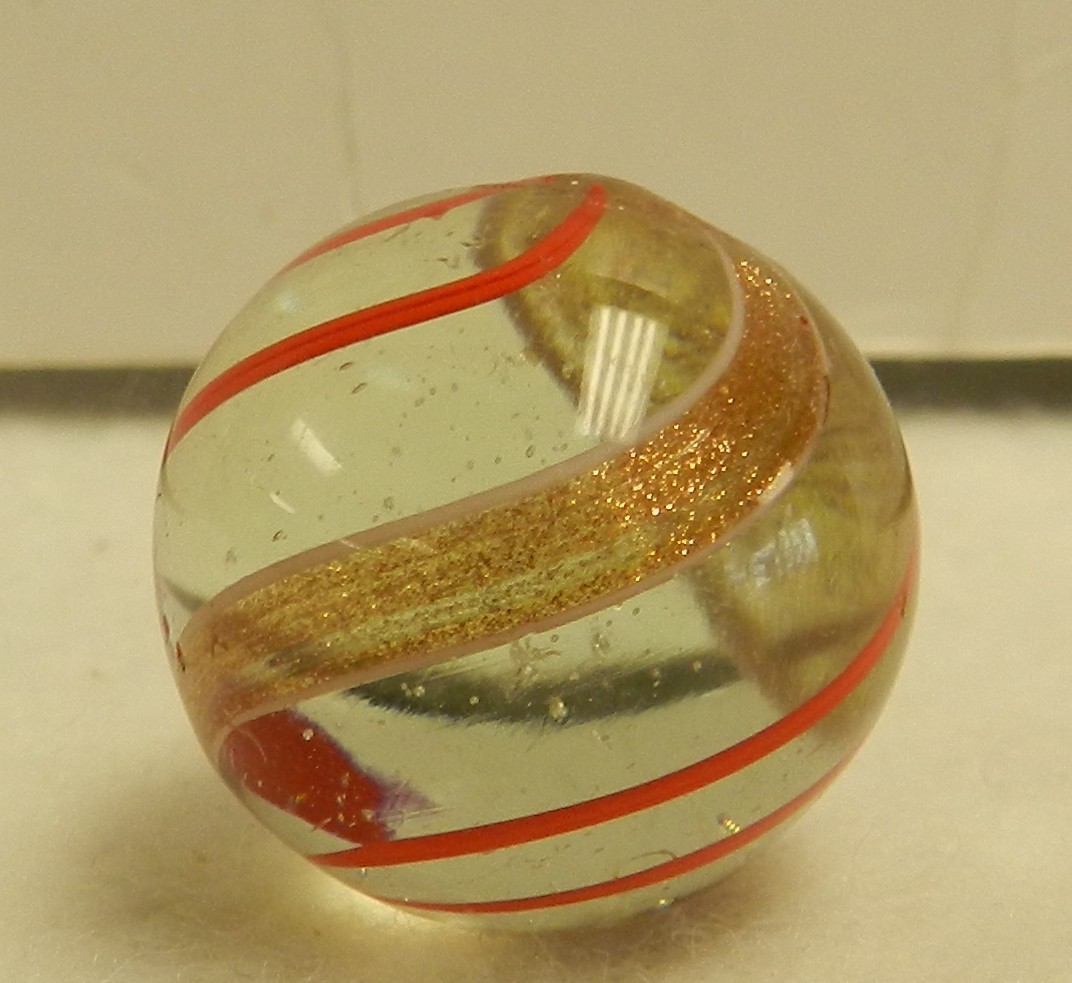 #19832m Large .87 Inches Vintage German Handmade Clear Glass Banded Lutz Marble