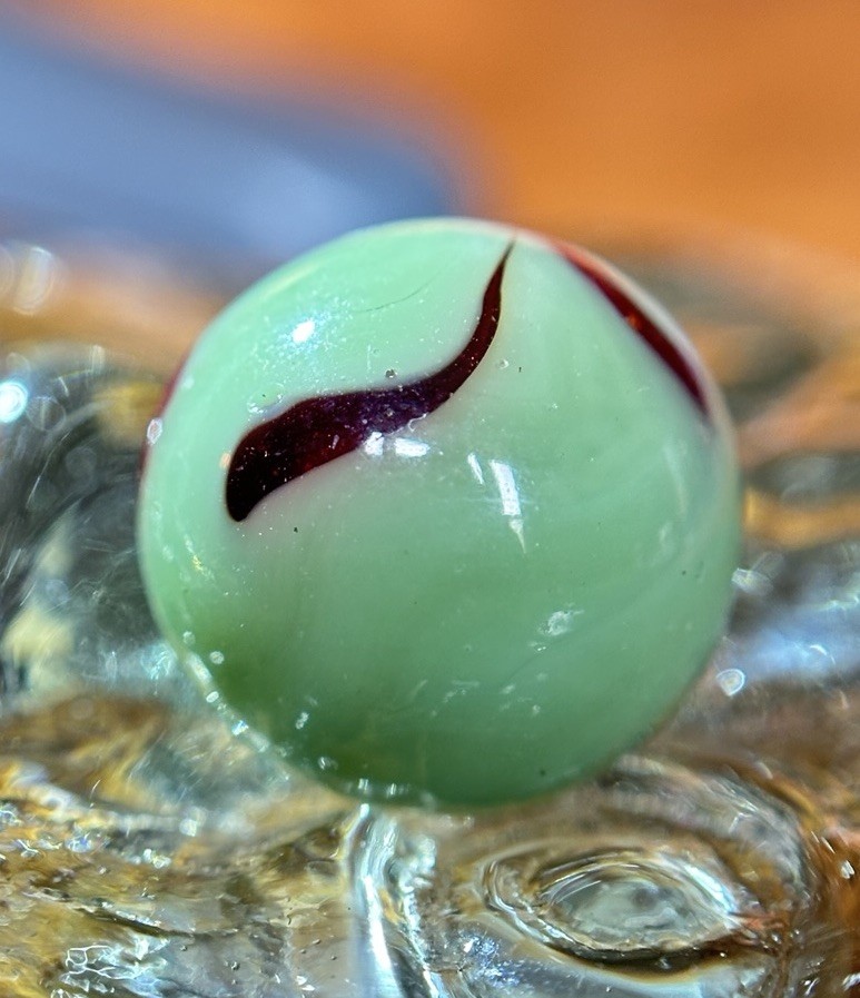Vintage Alley Agate Swirl St. Mary’s Marble Mint .62” Green & Red W/horsehair