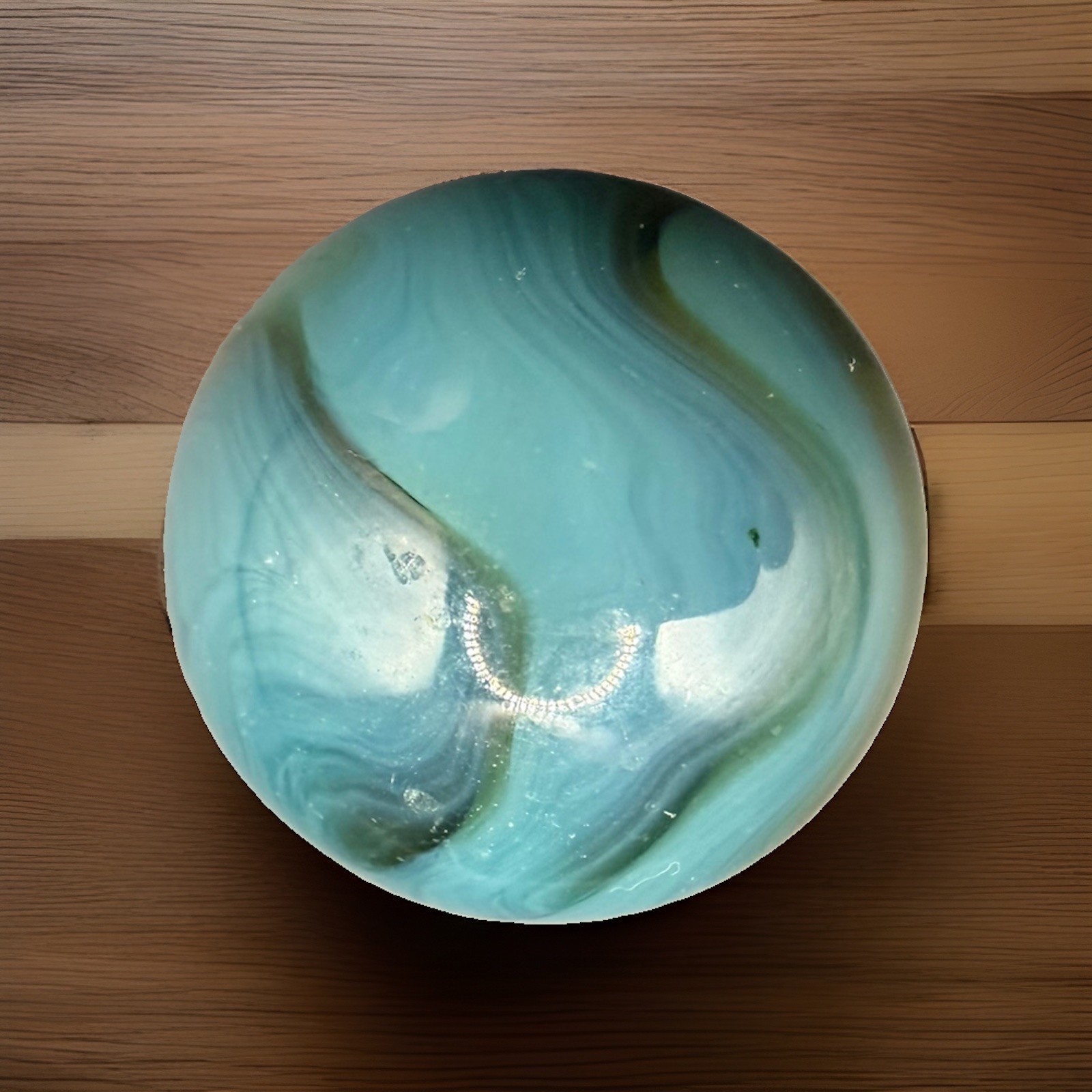 Blue Green White Swirl Glass Machine Made Toy Marble Approx. 0.93 in Diameter
