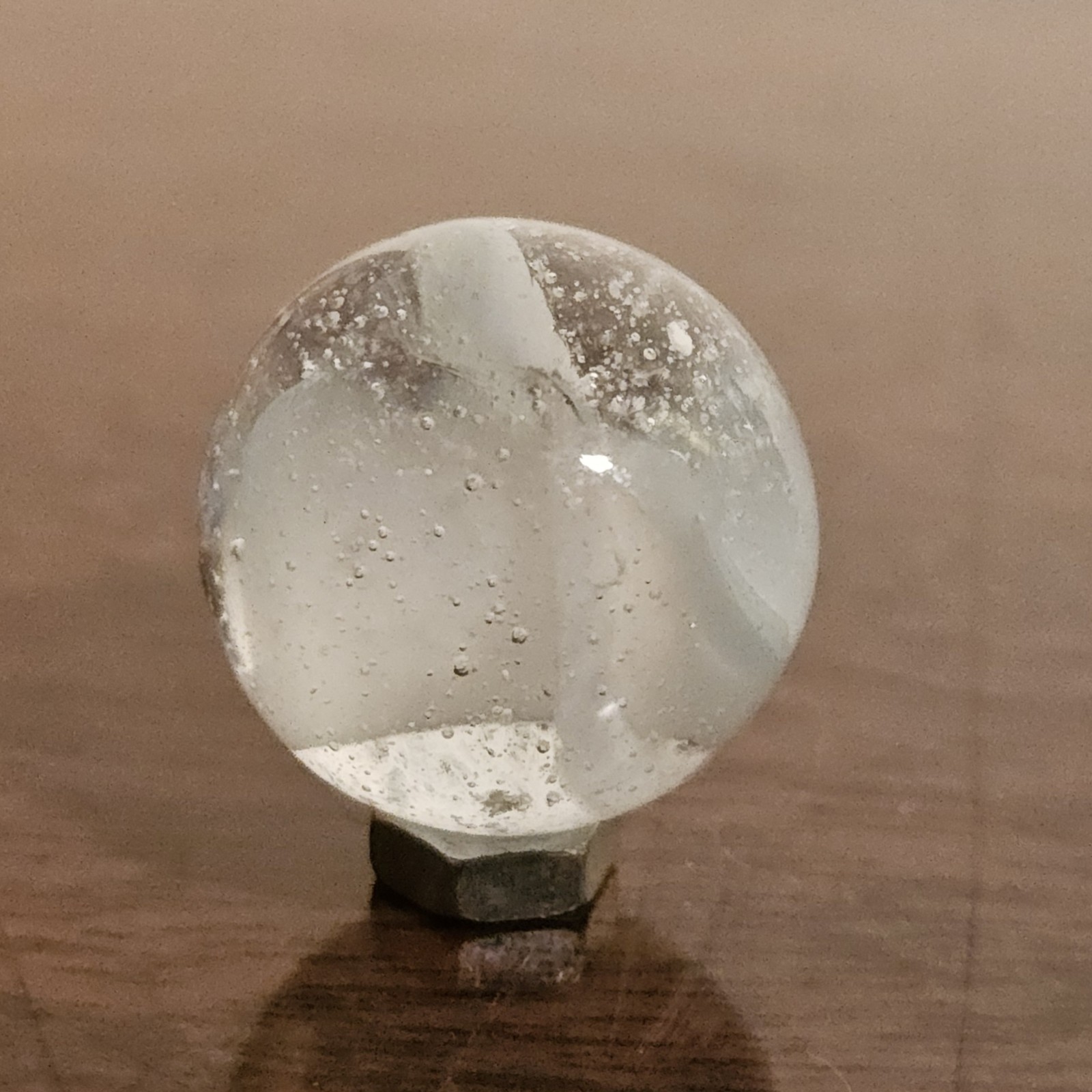C E Bogard White 4-Lobe Floppy Cats Eye Clear Glass .875 Shooter Marble