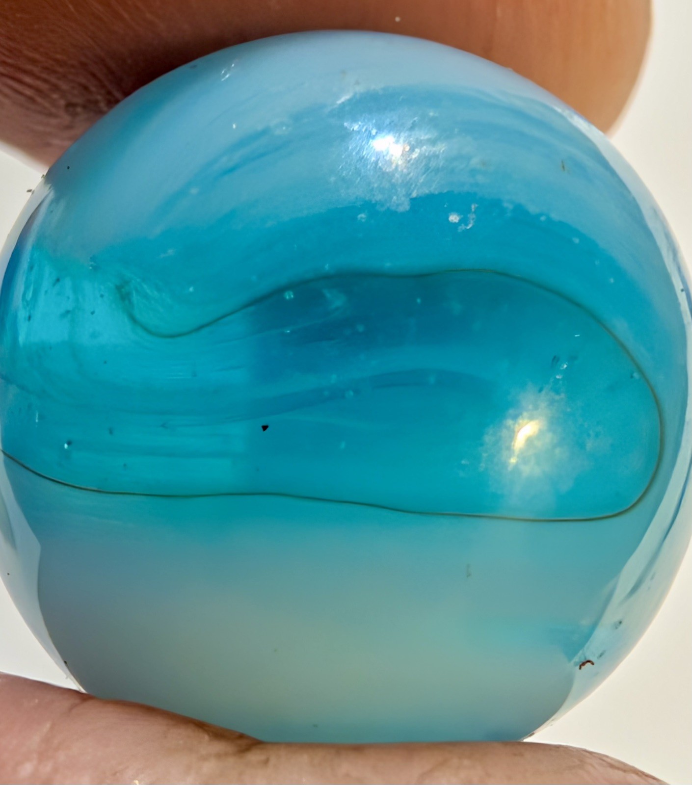 .55″ Akro Agate Blue Moon Marble Black Line Corkscrew UV glow Purple 1950s