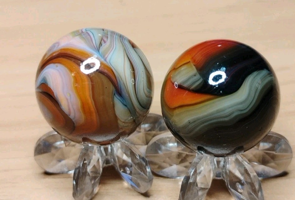 .76″-.73″ JABO/D.A.S. MARBLES🔥LOT X2 GLASS SWIRL TOYS NM