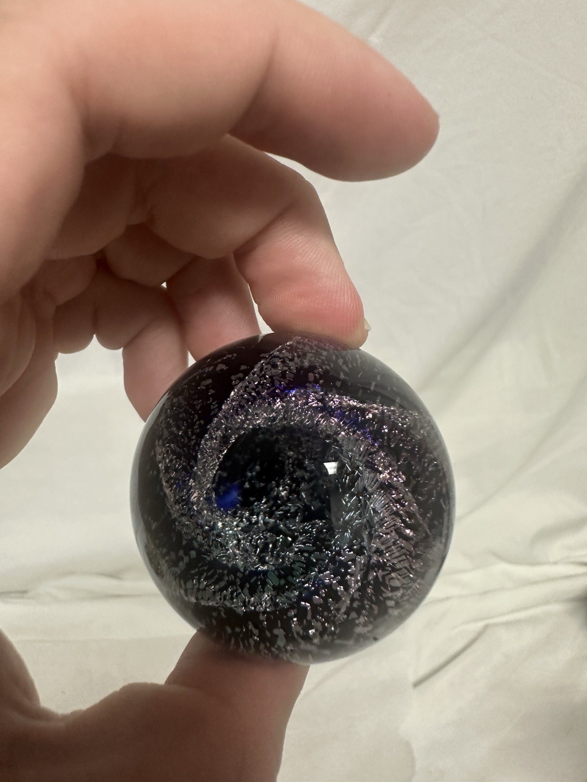 ⁠Kevin O’Grady Art Glass Vortex Marble Paperweight Dichroic Galaxy Signed⁠ 1.75”
