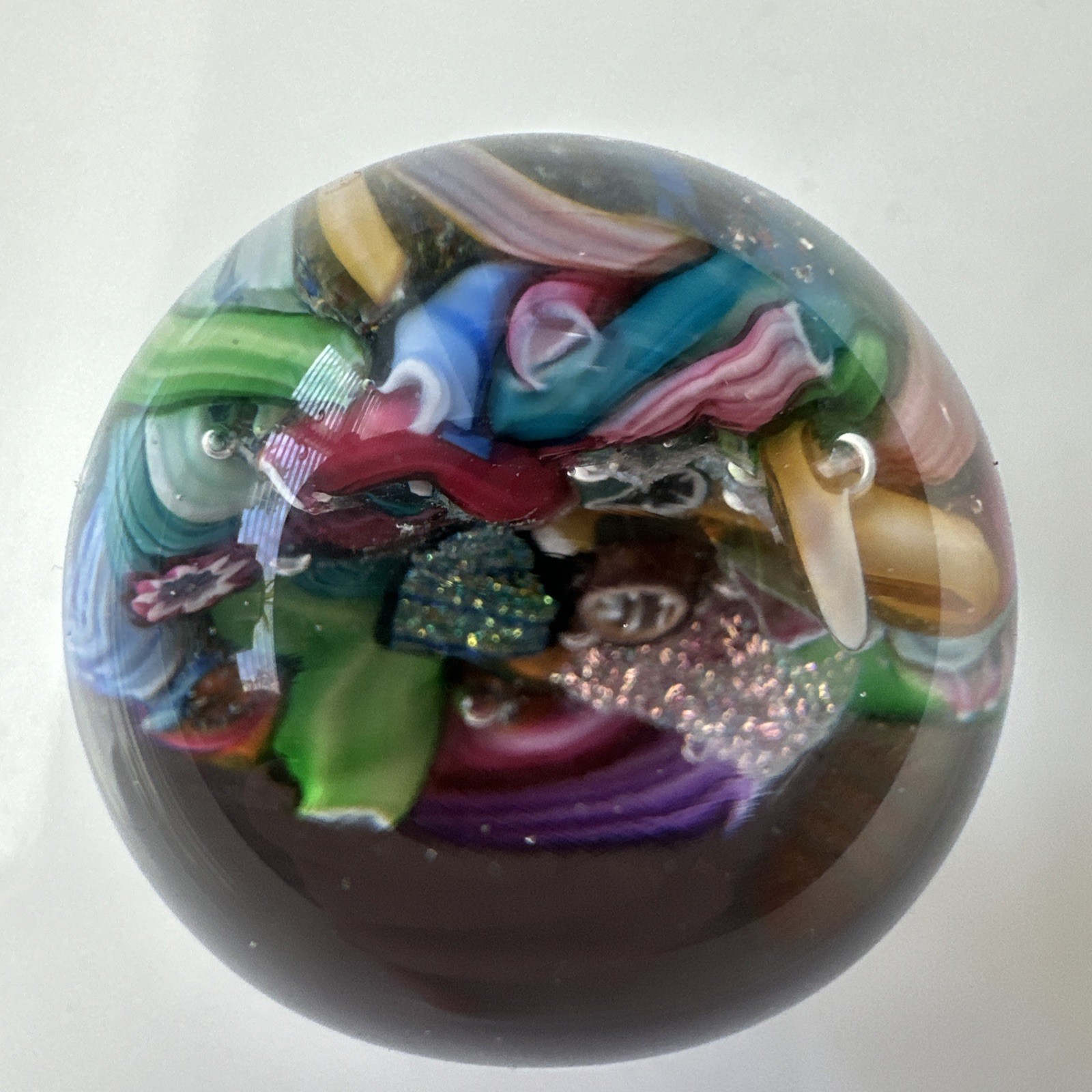 Doug Sweet SIGNED 1.42” 1980’s Millefiori Scrambled Lampwork Art Glass Marble