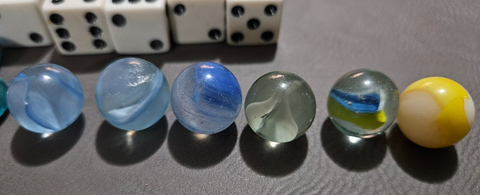 Small Lot of Vintage Marbles and Dice in Glass Jar