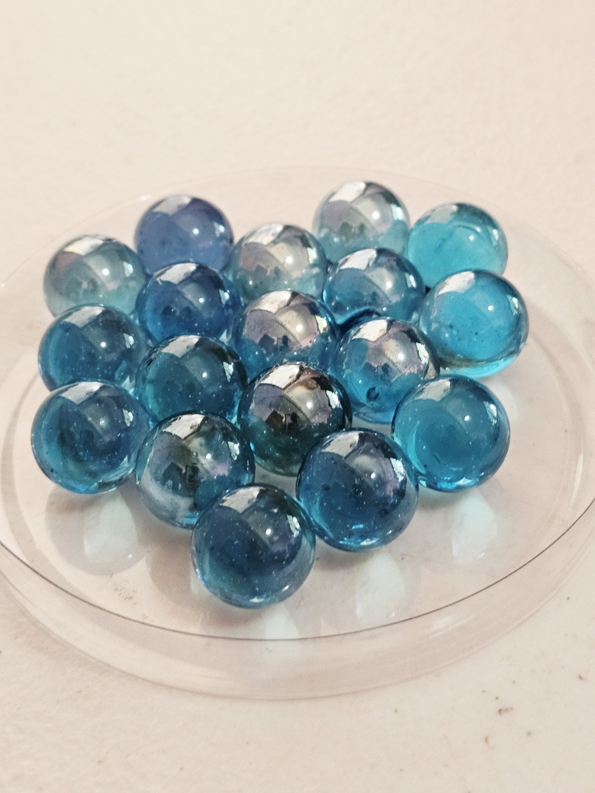 Lot Of 18 Iridescent Blue Marbles Vintage