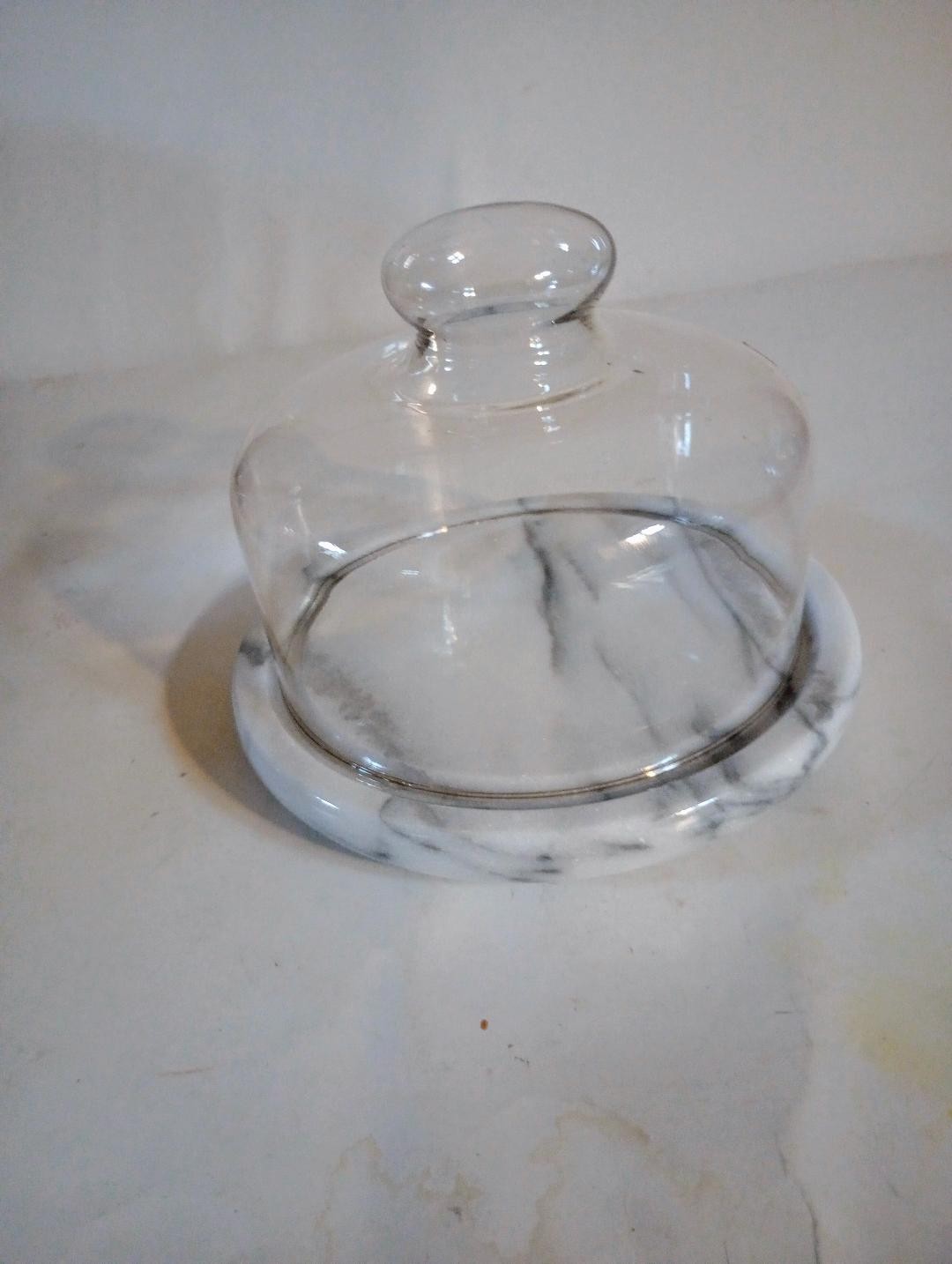 Vintage Marble Cheeseboard and Glass Dome