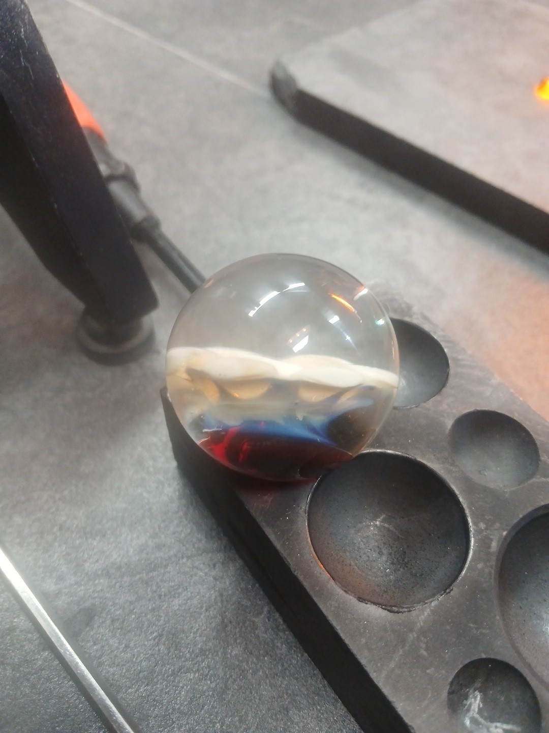 American Made Hand Blown Silver Fumed Implosion Marble UV Illuminati Green