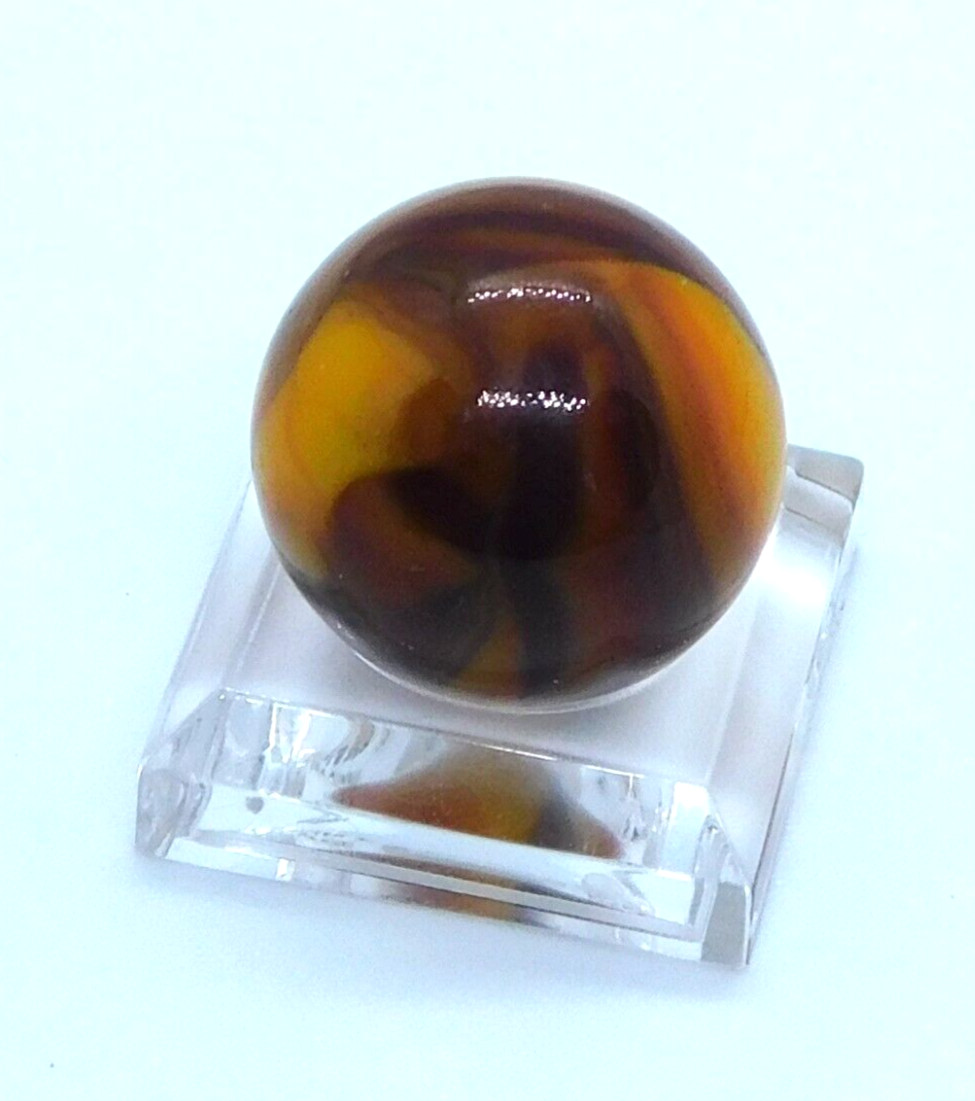 Glass Marble Orange Brown Black Slag Swirl with Veins 18mm (0.7″) Mint.
