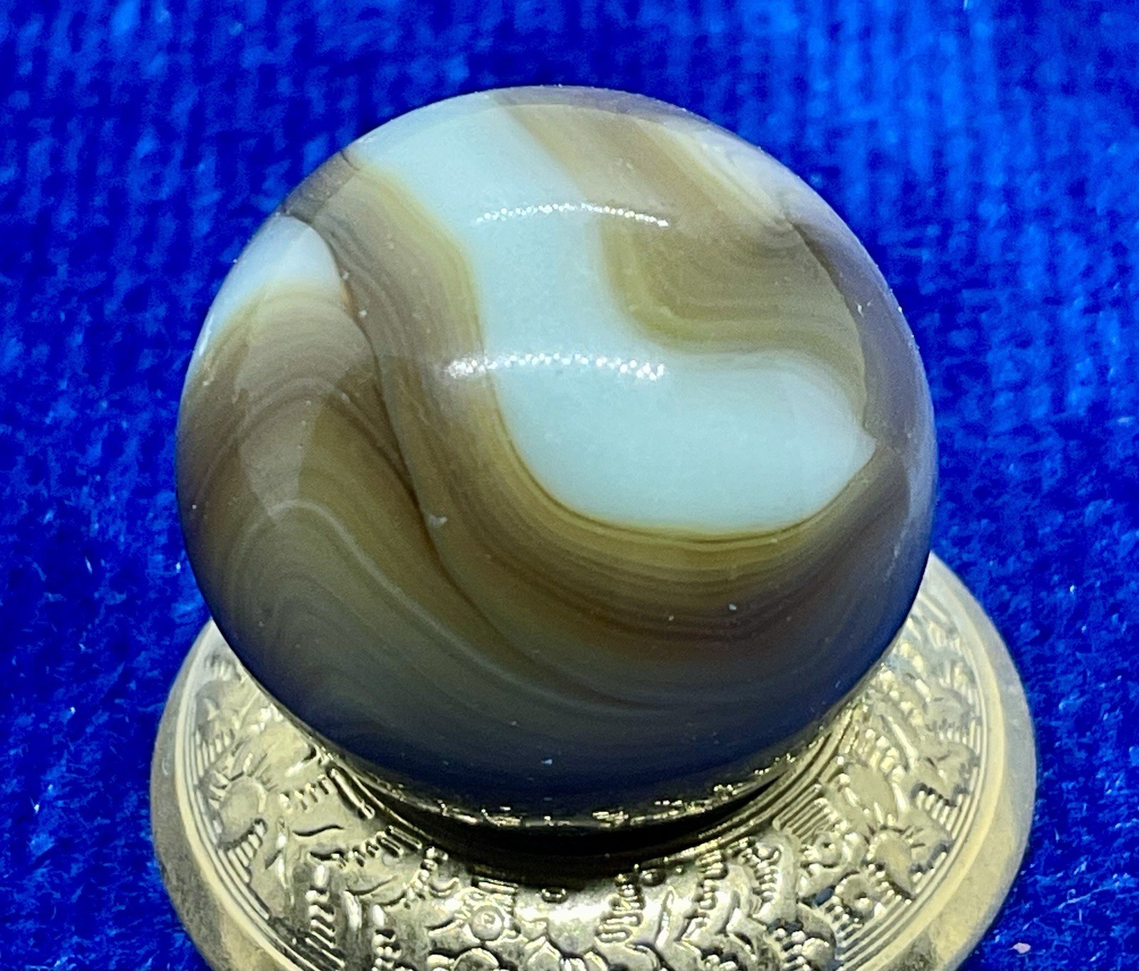 A Vintage Alley Agate “Pistachio” UV Marble. Measures .66” Mint Condition.