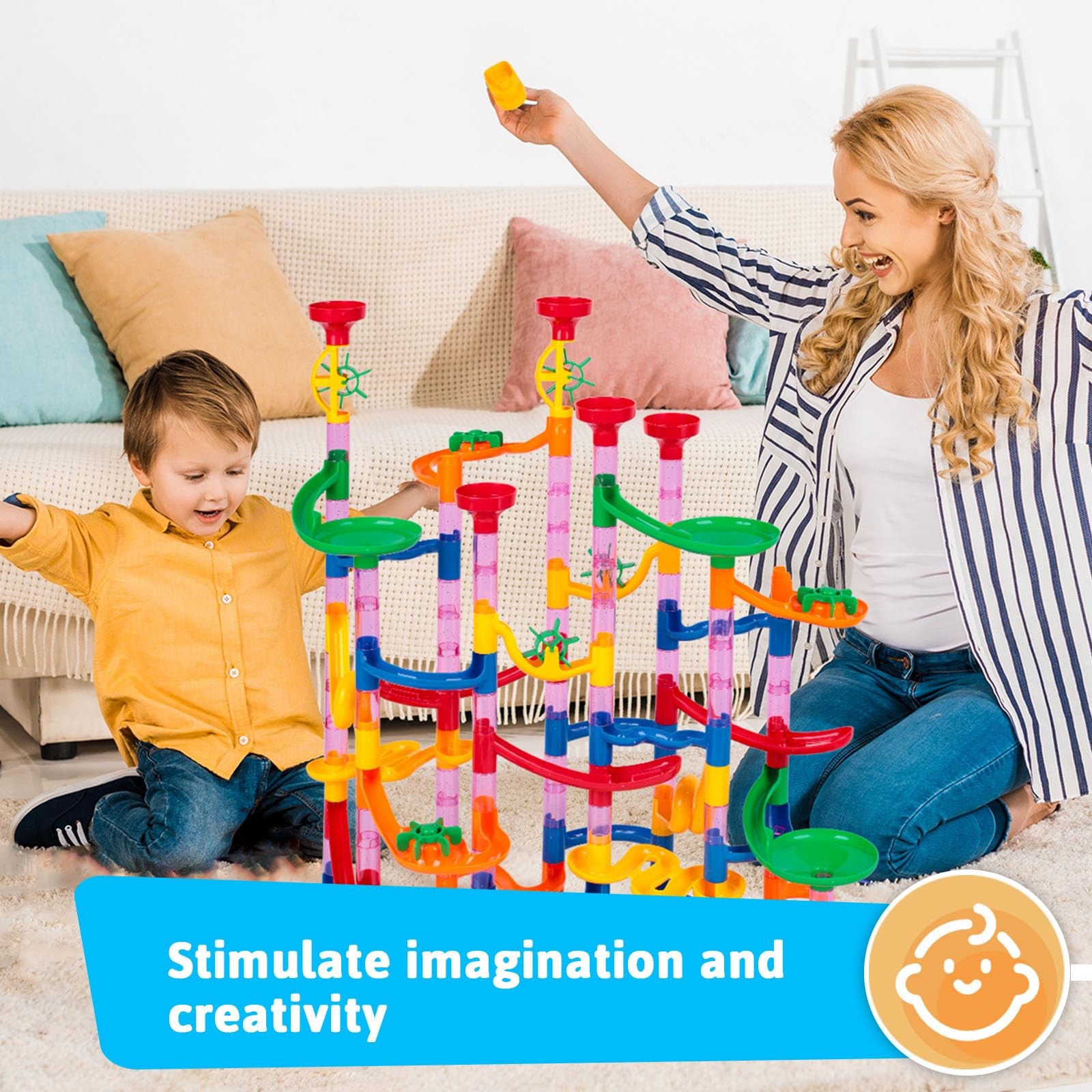 LovesTown Marble Run Toys, 133PCS Maze Game for Kid, Medium, Multi