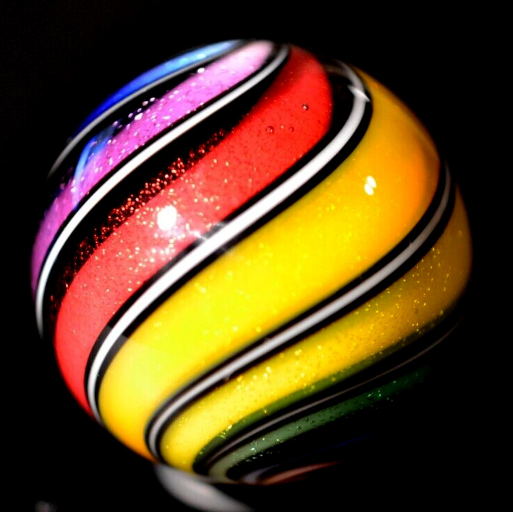 HOT HOUSE GLASS MARBLE/1.442″-CLASSIC BEACHBALL STUNNER-LIME,ORANGE,RED,LAVENDER