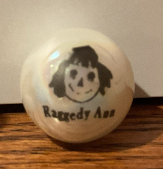 Vintage Raggedy Ann Face Marble Black & White Image Iridescent