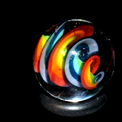 BRYAN TRILLAS GLASS MARBLE/.723″-BLUE BLACKLIGHT TIGHT RAINBOW CORKSCREW-FAST