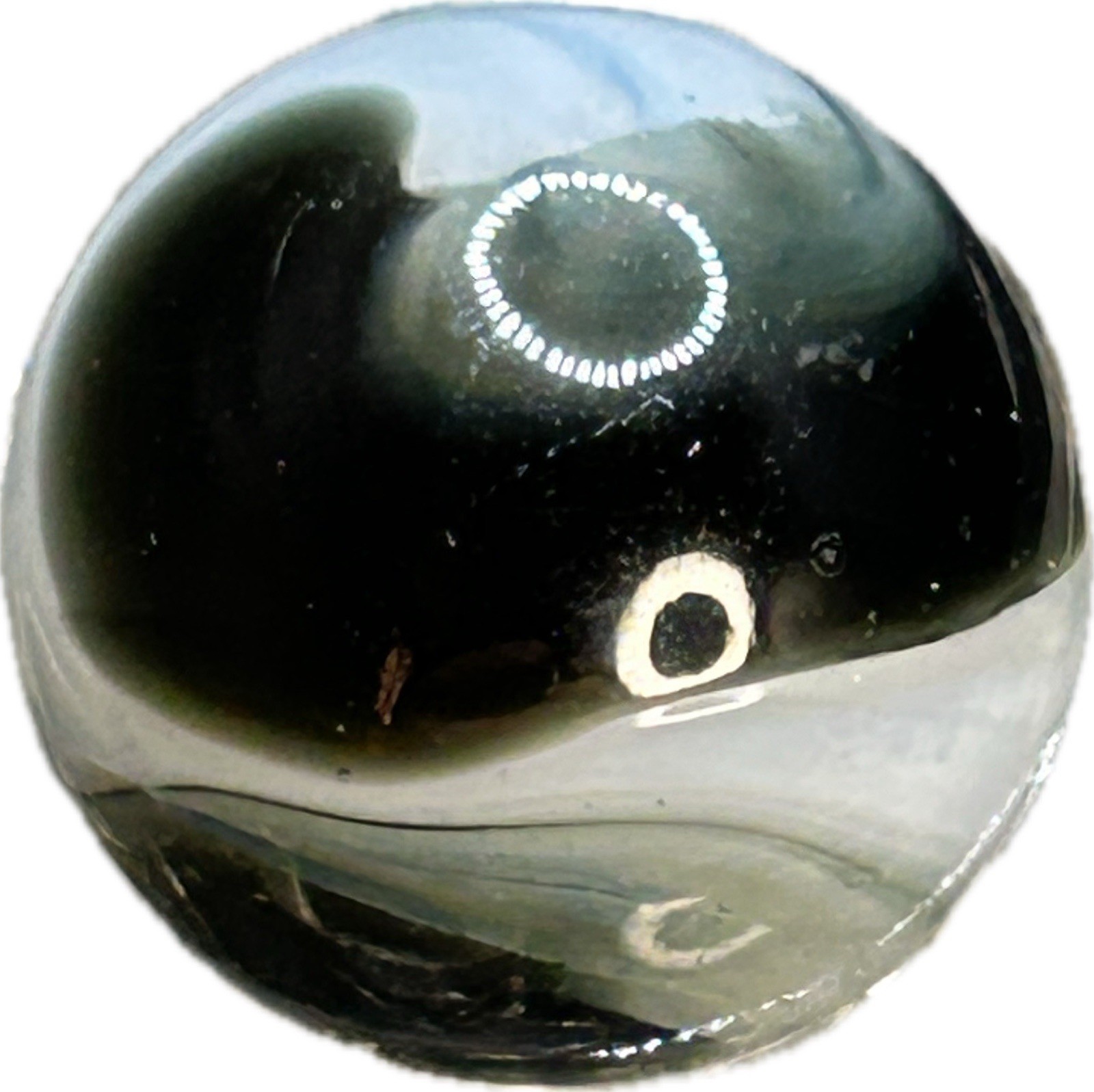 Vintage Marble Akro Corkscrew Marble Black Blue Transparent Wispy White 0.629”