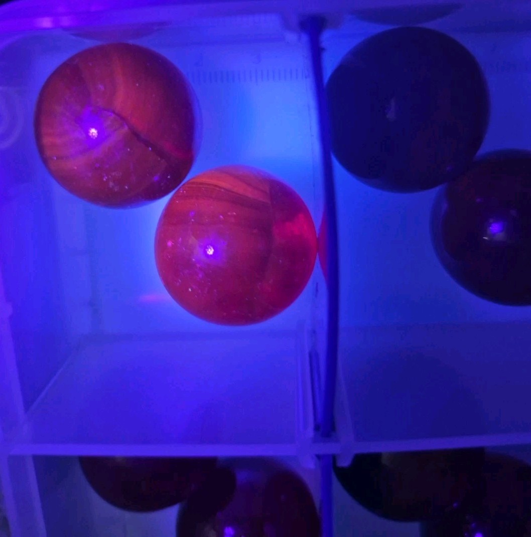 Rare Cadmium UV Glow Marble Vtg Lot 23pc Red Shooters Aggies Ruby Cherry Swirl