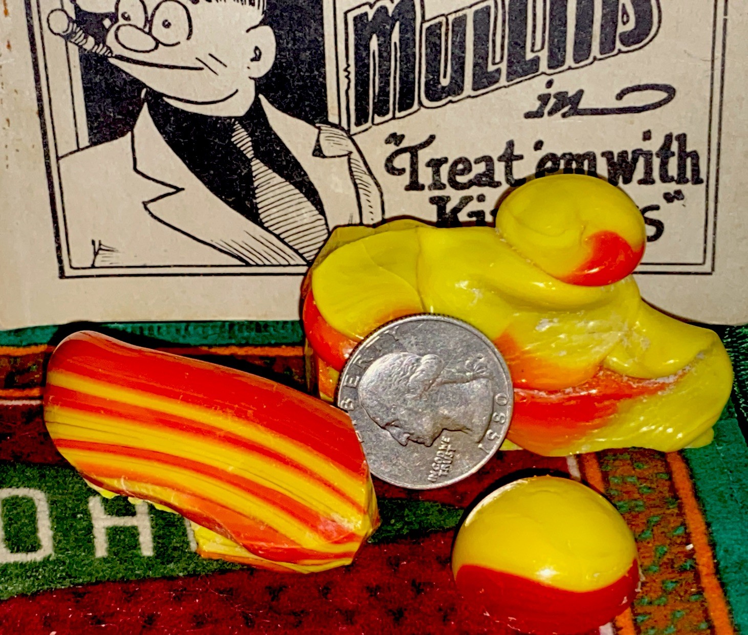 😎3 Vintage Akro“Dug” K & M Pieces Of Cullet W/ A Dug Oddity Clarksburg,WV