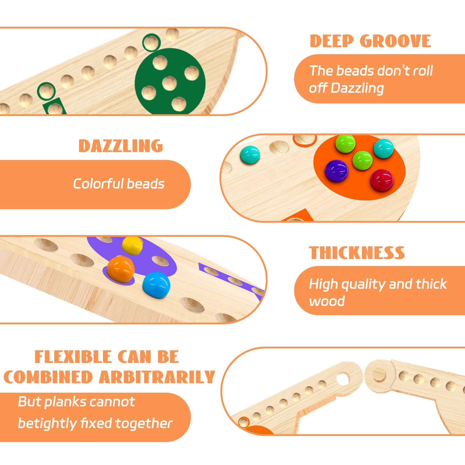 Solid Wood Marbles and Jokers Board 14.17×4.7×0.6 inches, Multiple Colors