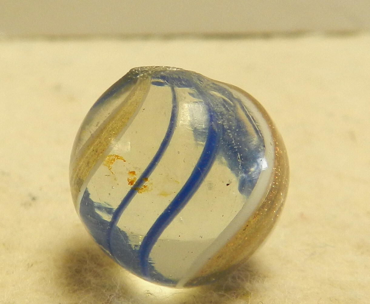 #13835m Vintage German Handmade Clear Glass Banded Lutz Marble .61 Inches
