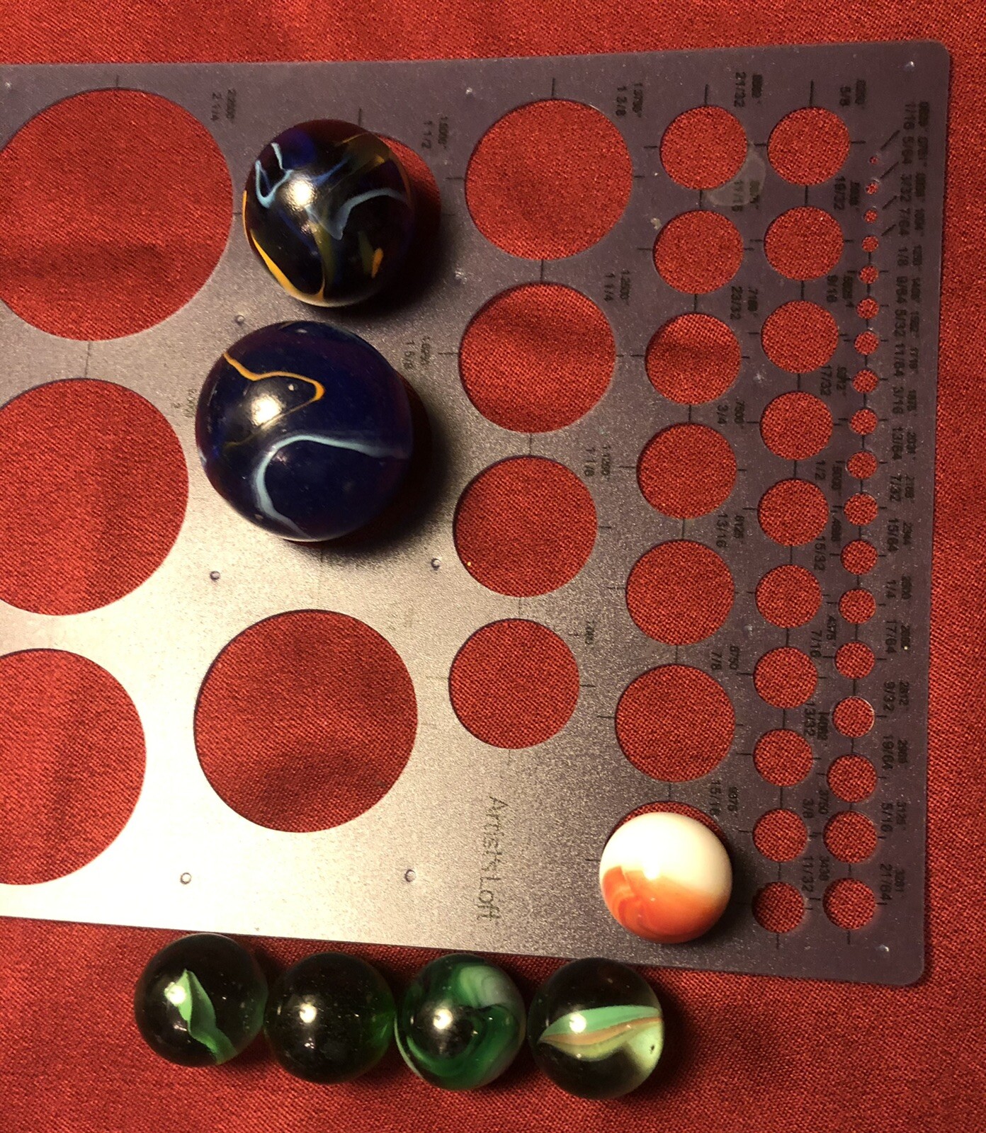 7 Machine-Made Boulder Marbles 5 x 15/16” + 1.5”, 1 5/8”