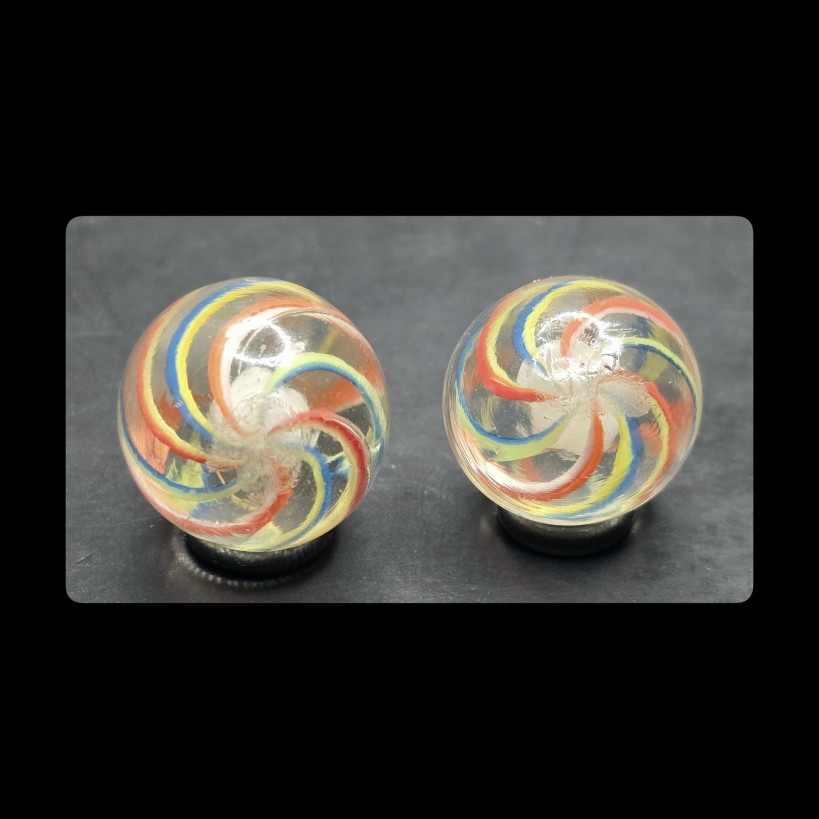~Mic’sMibs~ 23/32″ 2 English Style Same Cane Solid Core Swirls Mint 9.5 & M- 9.2