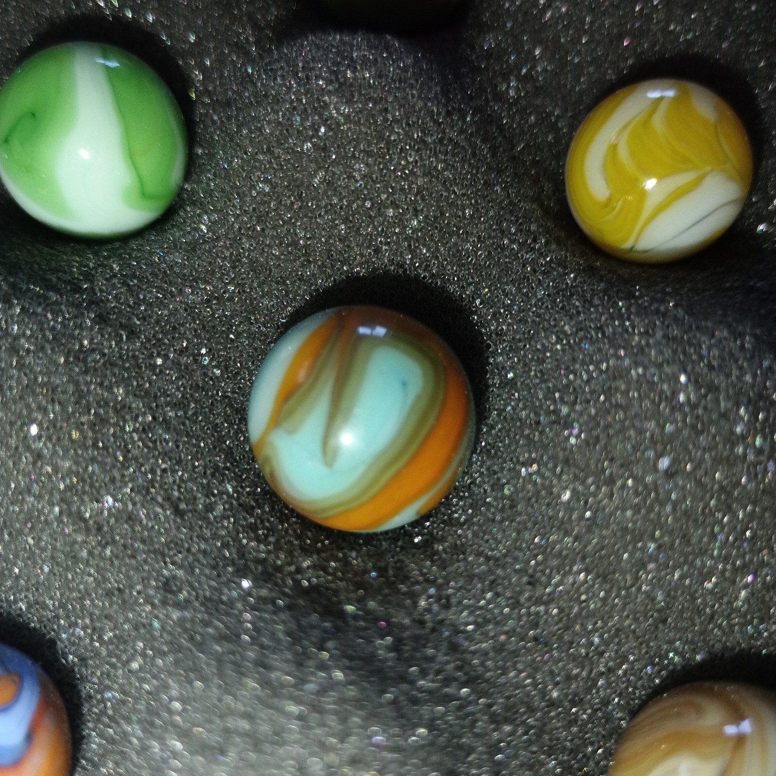 20 Collector Marbles In Display Case