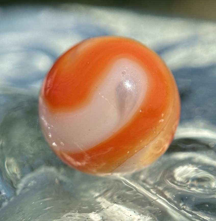 Vtg Alley Agate Sisterville HTF Orange Crush Swirl Lawrence Alley Co .58” Marble