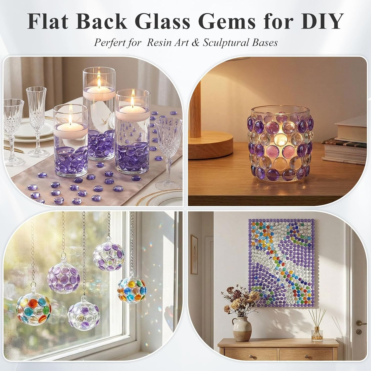 Domestar 1LB Flat Glass Marbles, Purple Decorative Marbles for Vases Aquarium Pe
