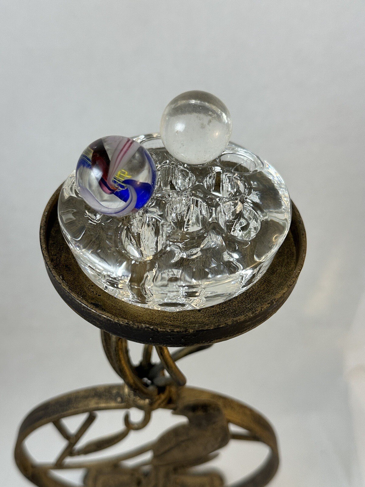 2 MARBLES CLEAR 39/64 & RED, WHITE & BLUE SWIRLS w/ YELLOW LATTICE CORE 77/128