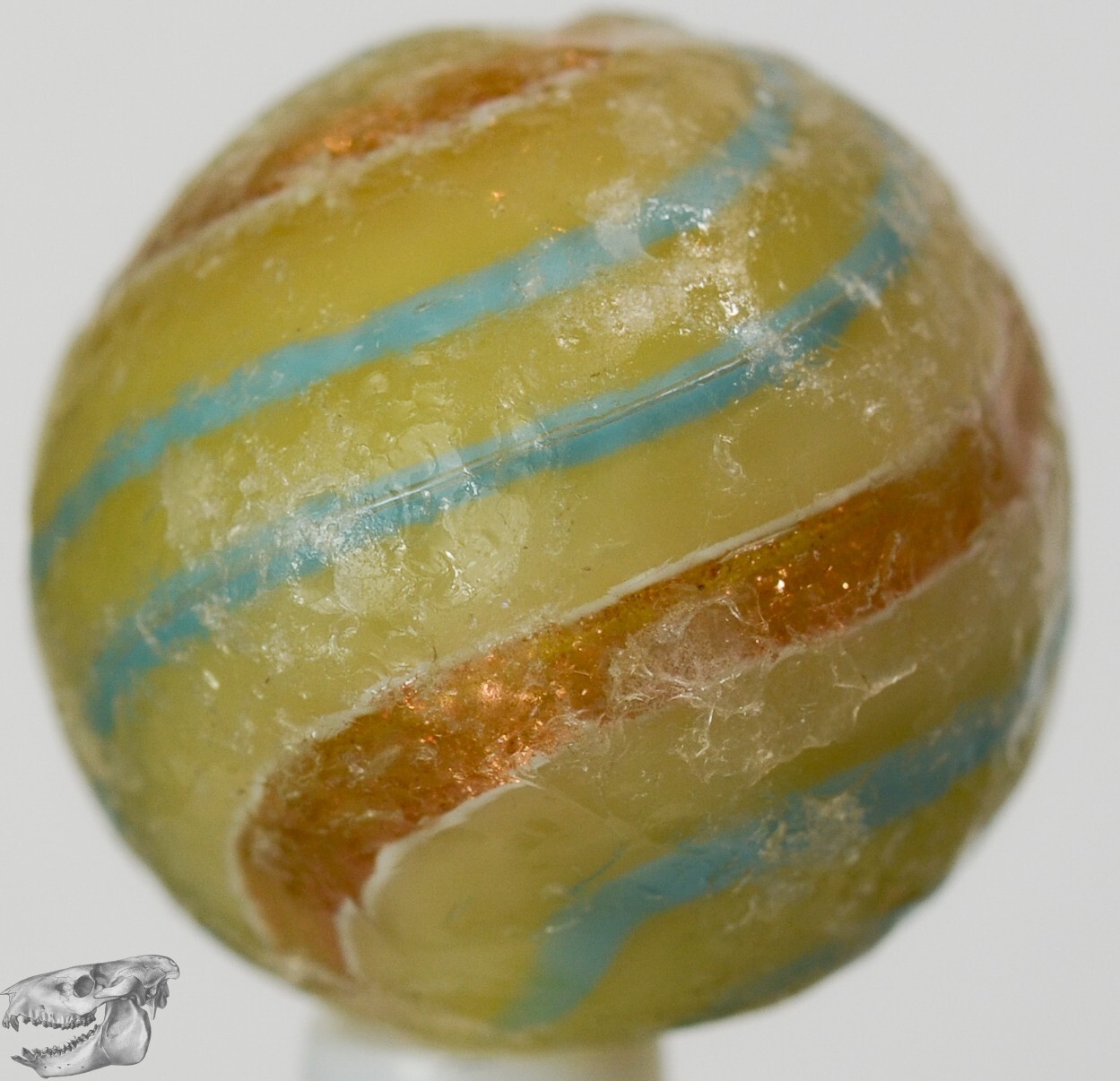 Handmade Banded Lutz Marble, Rare Opaque Custard Base 25/32 in Collectible S1290