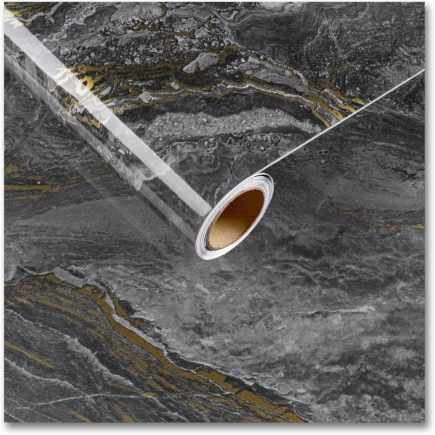 Dark Grey Gold Marble Contact Paper 12″x80″ Glossy Slate Marble Wallpaper Peel a