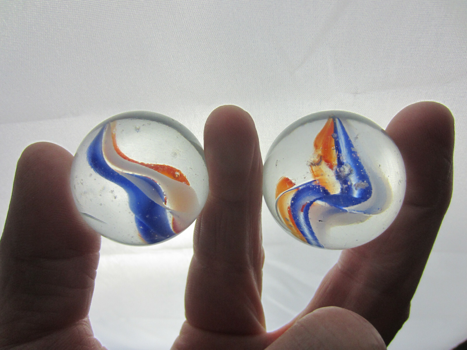 2 BOULDERS 35mm RED,WHITE,BLUE 6 Vane CATS EYE Marbles glass ball Clear HUGE