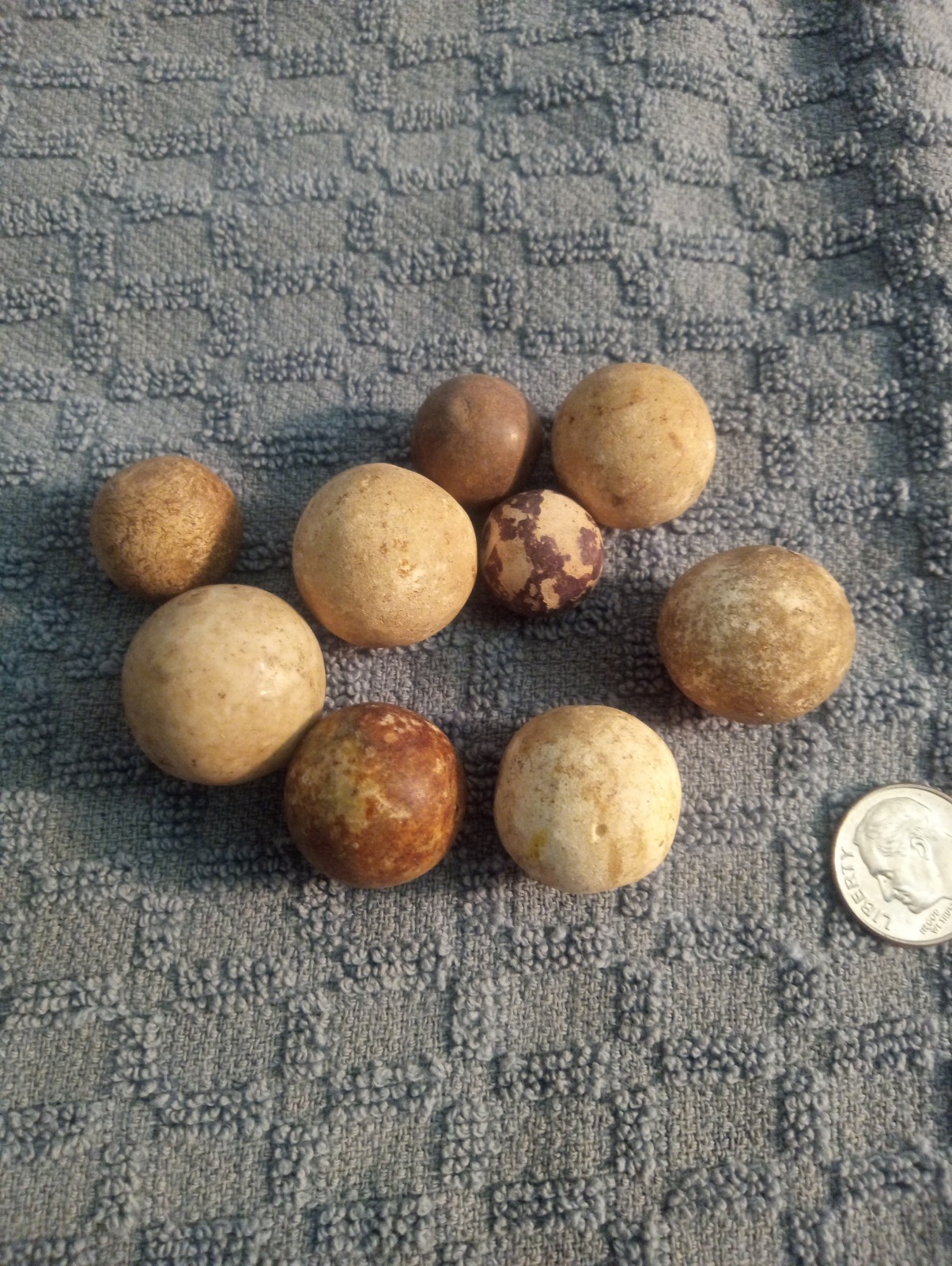 Antique Clay Marbles Lot Of 9 Various Sizes