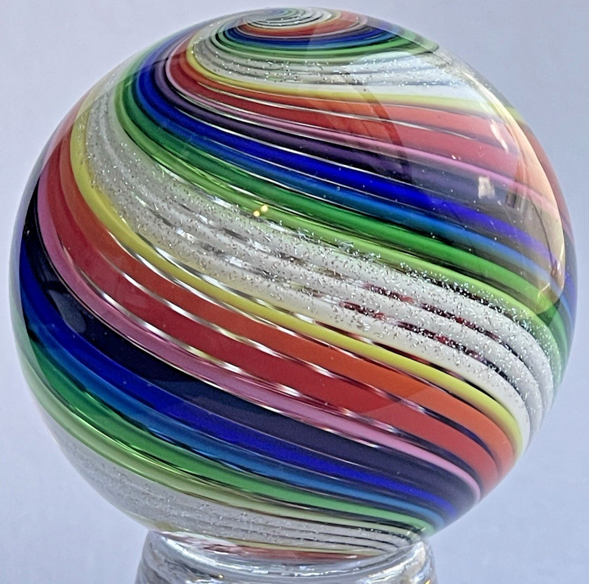 2016 EDDIE SEESE MARBLE HANDMADE GLASS ART 1.76 DICHROIC RAINBOW SWIRL SILVER