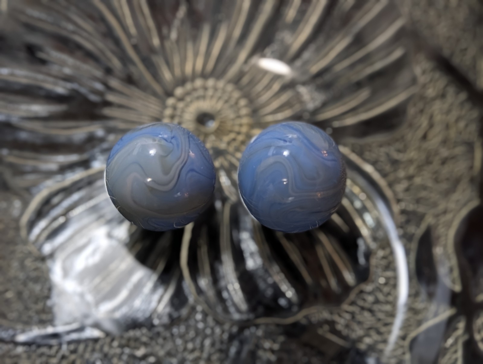 Vintage Pair Jabo Blue Uranium and Cadmium Marbles UV Glow
