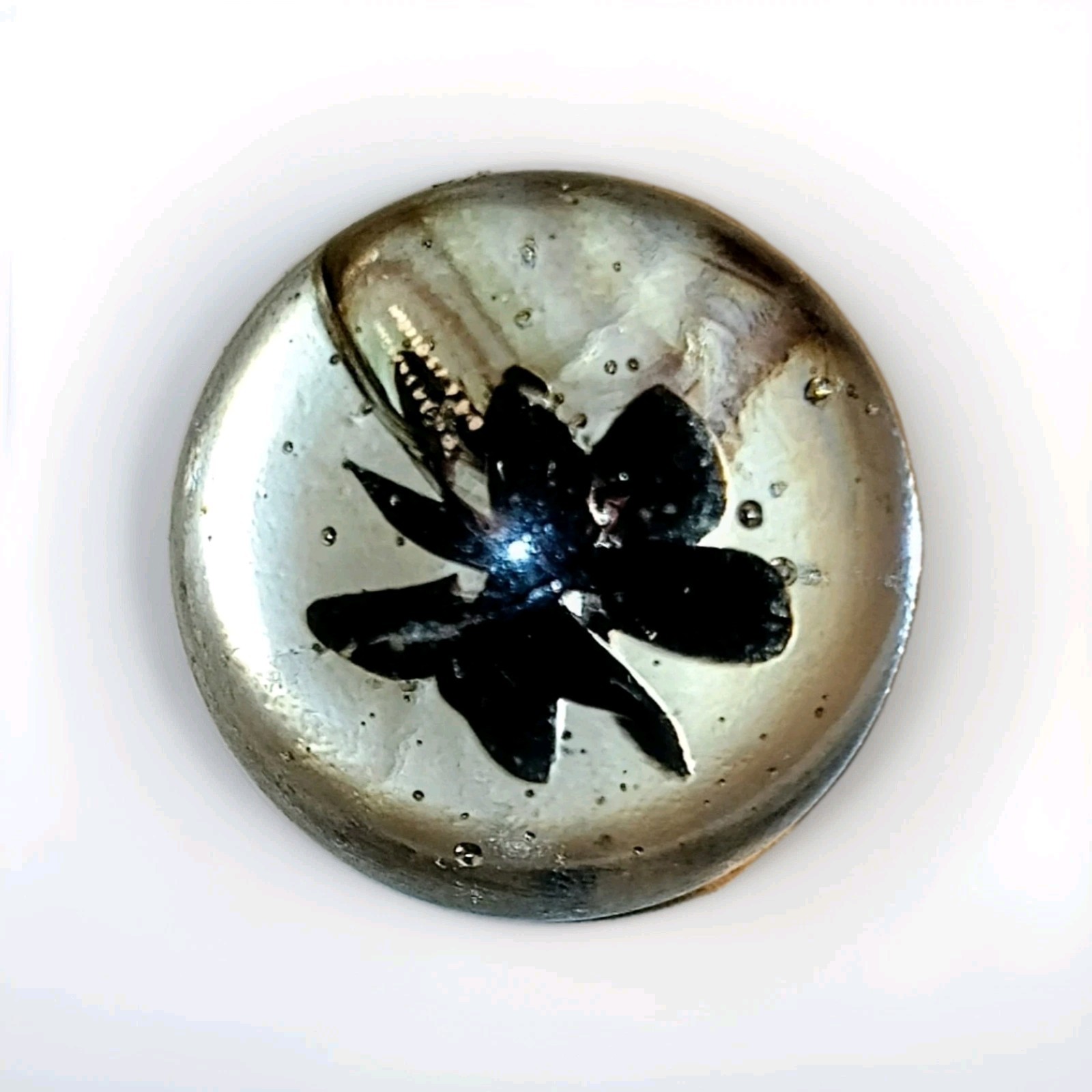 Vintage Bogard Black 8 Vein Full Bloom Glass Cats Eye Collector Marble .59″