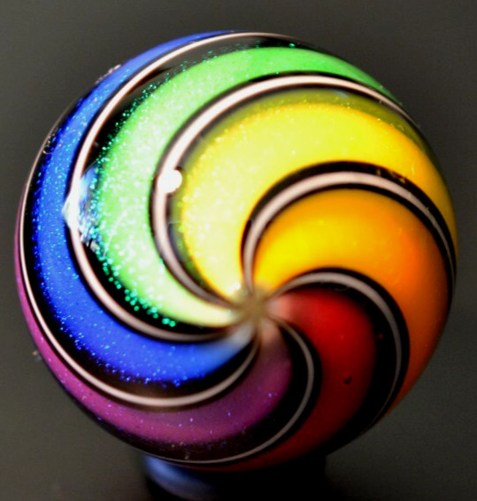 HOT HOUSE GLASS MARBLE/1.483″-CLASSIC BEACHBALL HUGE BOULDER-TANGERINE,LAVENDER+