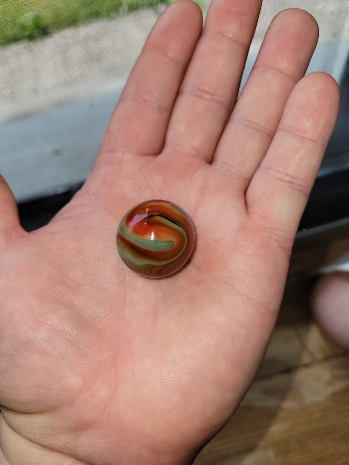 Vintage CAC Christensen Agate Flame Swirl Jumbo Shooter Marble .96″ RARE UV GLOW