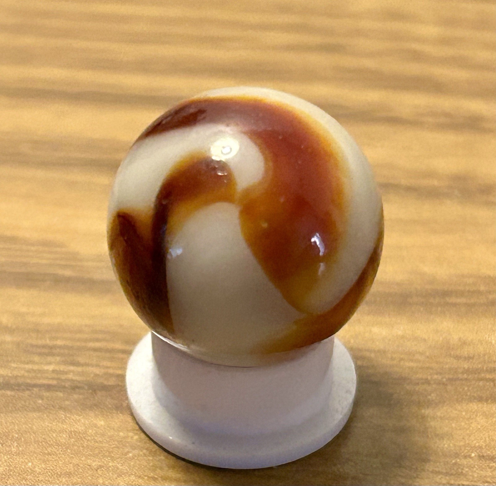Vintage Peltier Glass 0.66” Marble Burnt Zebra Ribbon Swirl? NM
