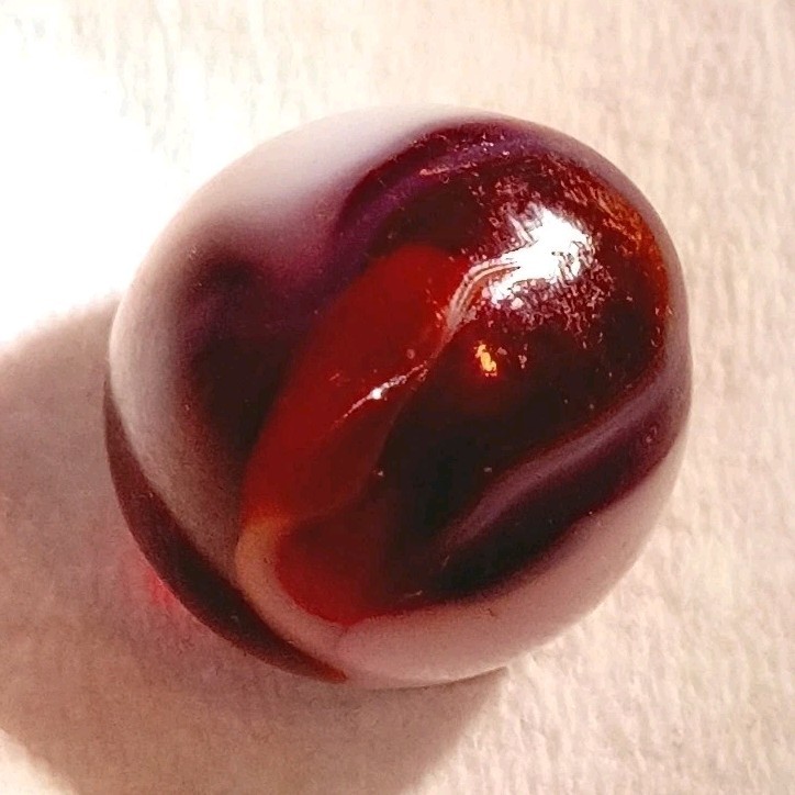 Red & White Swirl Machine Made Glass Toy Marble for Ages 17 Years & Up